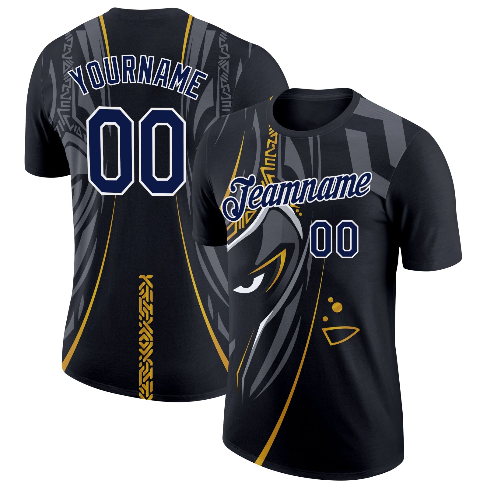 Custom Black Navy-White 3D Esports Performance T-Shirt - Main View
