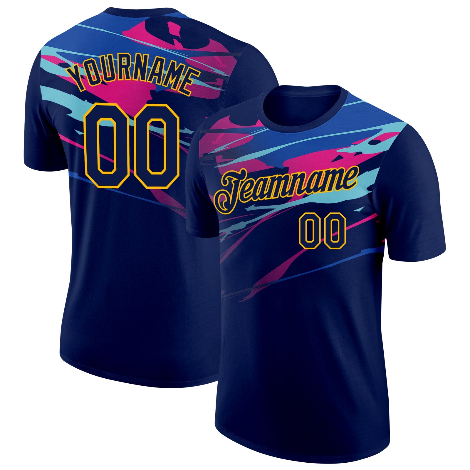 Custom Navy Gold 3D Esports Performance T-Shirt - Main View