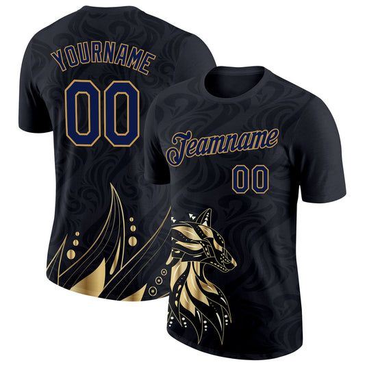 Custom Black Navy-Old Gold 3D Esports Performance T-Shirt - Main View