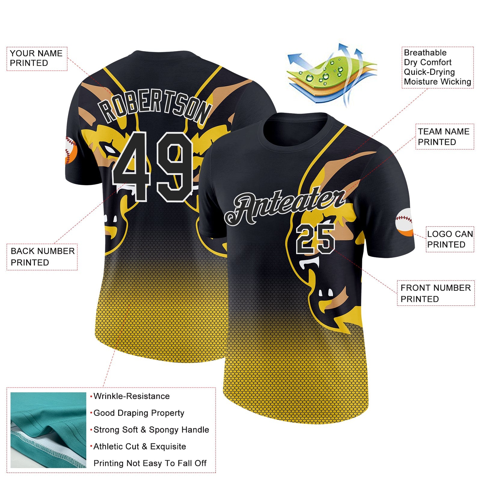 Custom Black White 3D Esports Performance T-Shirt view 2