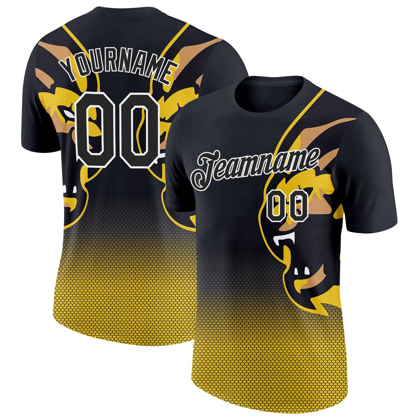 Custom Black White 3D Esports Performance T-Shirt - Main View
