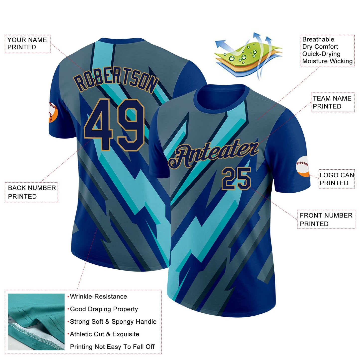 Custom US Navy Blue Navy-Old Gold 3D Esports Performance T-Shirt view 2