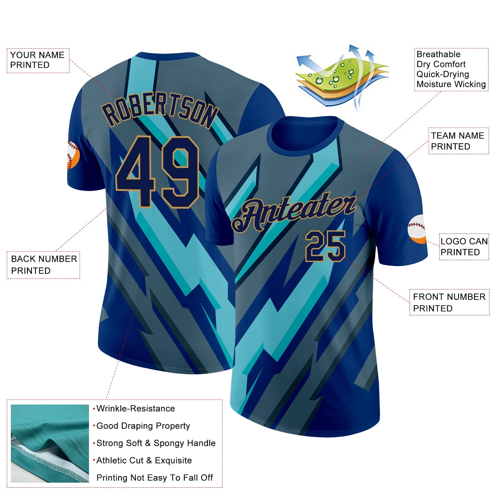 Custom US Navy Blue Navy-Old Gold 3D Esports Performance T-Shirt view 2
