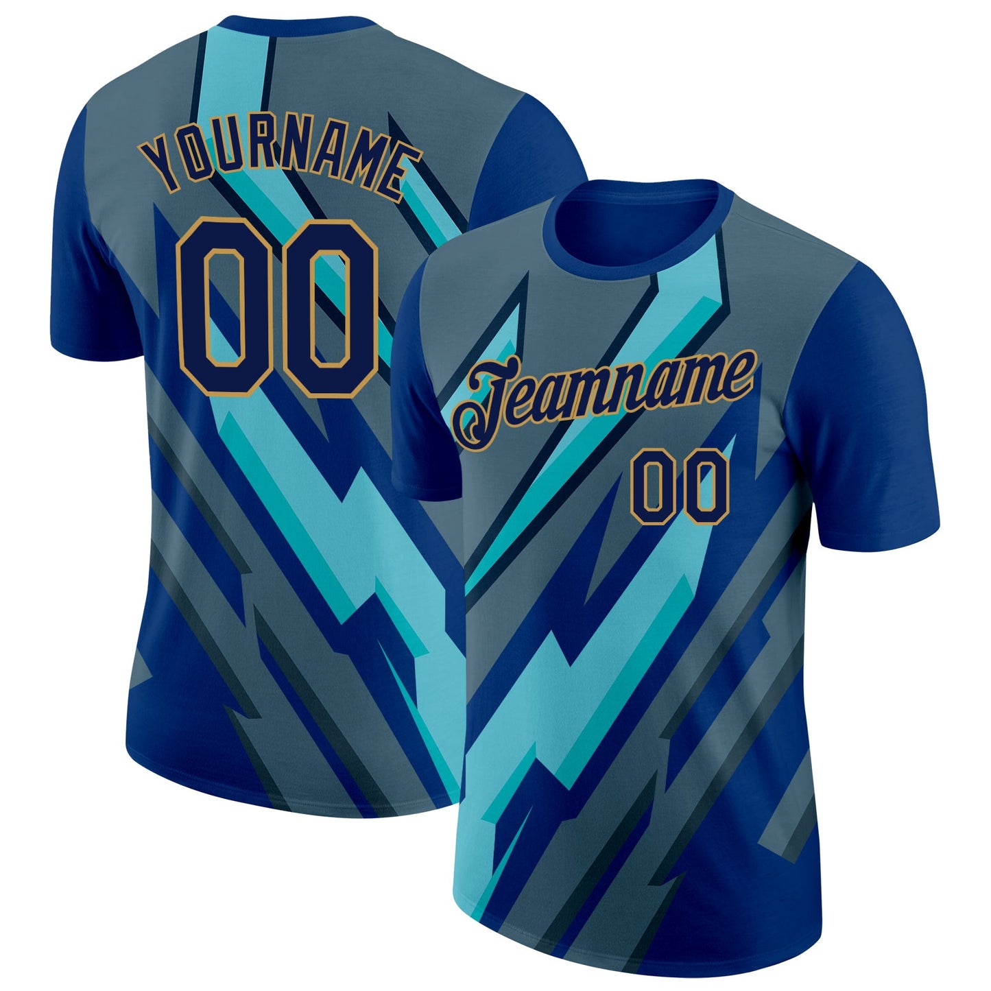 Custom US Navy Blue Navy-Old Gold 3D Esports Performance T-Shirt - Main View