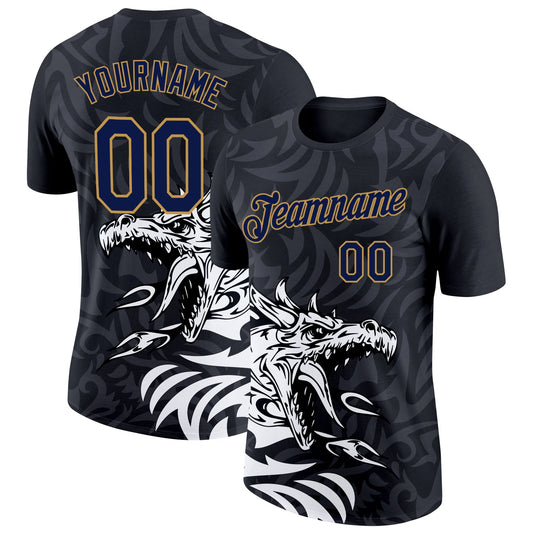 Custom Black Navy-Old Gold 3D Esports Performance T-Shirt - Main View