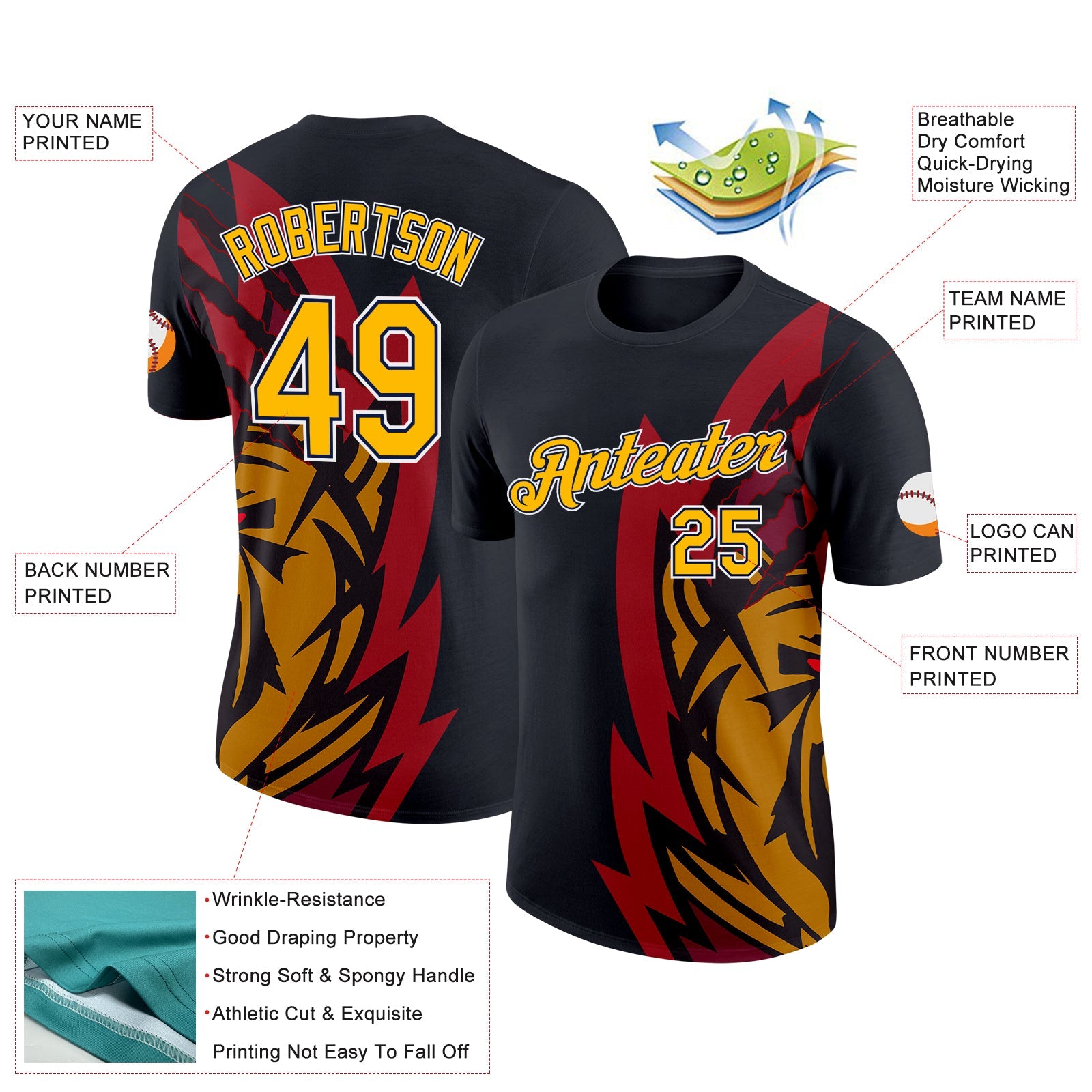 Custom Black Gold-Navy 3D Esports Performance T-Shirt view 2