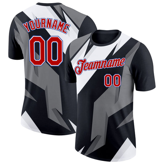Custom Black Red-Royal 3D Esports Performance T-Shirt - Main View