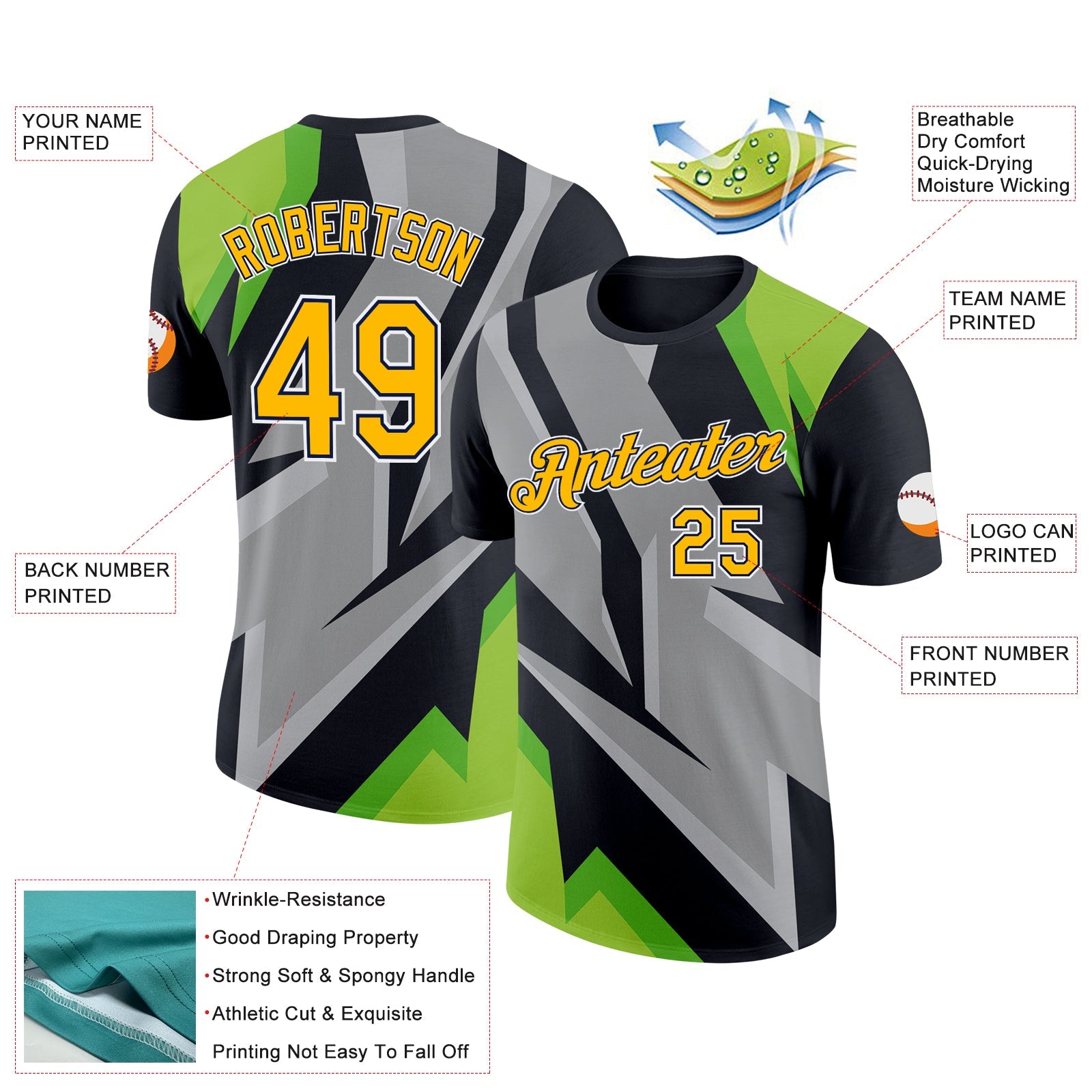 Custom Black Gold Navy-White 3D Esports Performance T-Shirt view 2