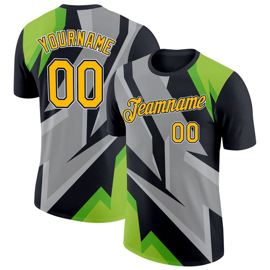Custom Black Gold Navy-White 3D Esports Performance T-Shirt - Main View