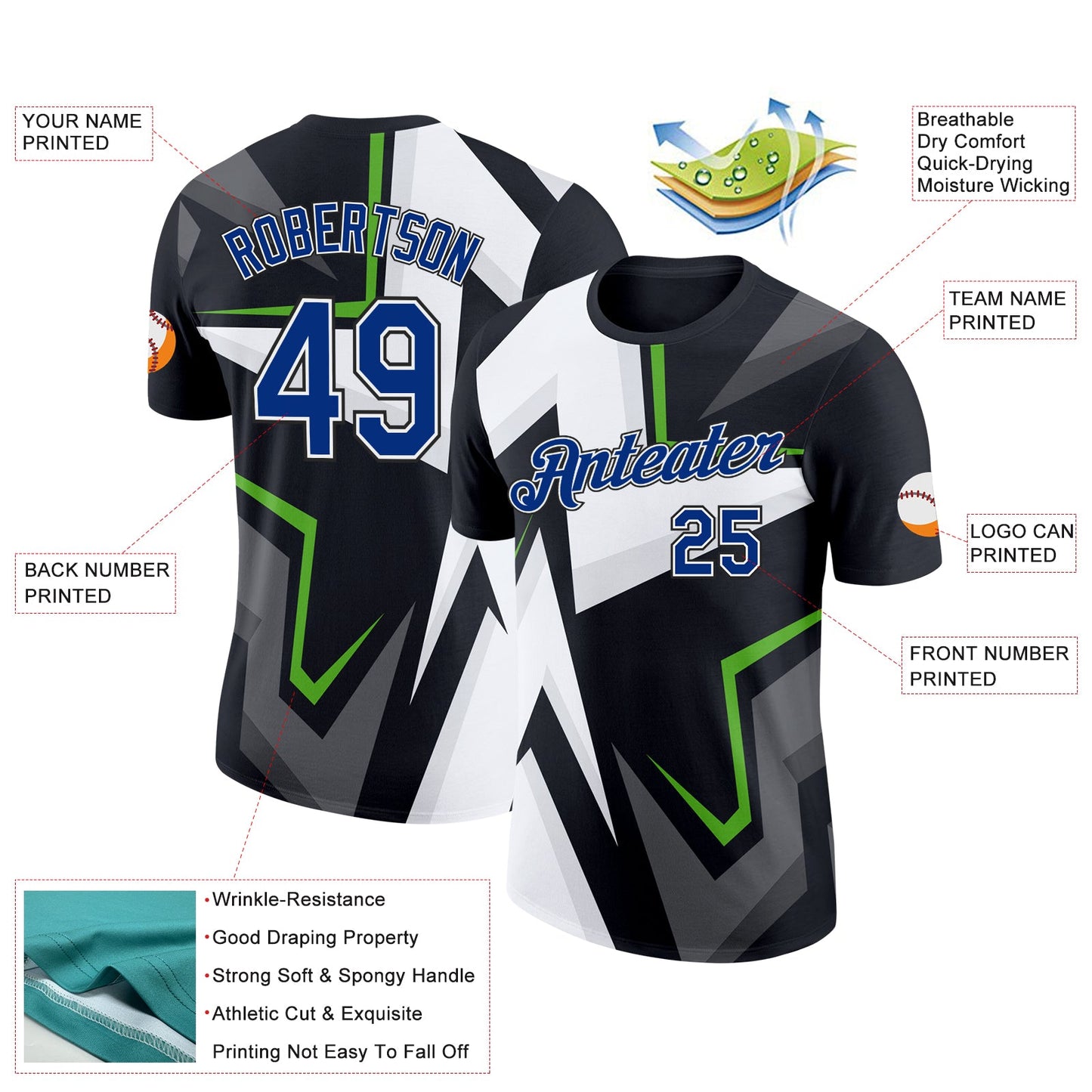 Custom Black Royal-White 3D Esports Performance T-Shirt view 2