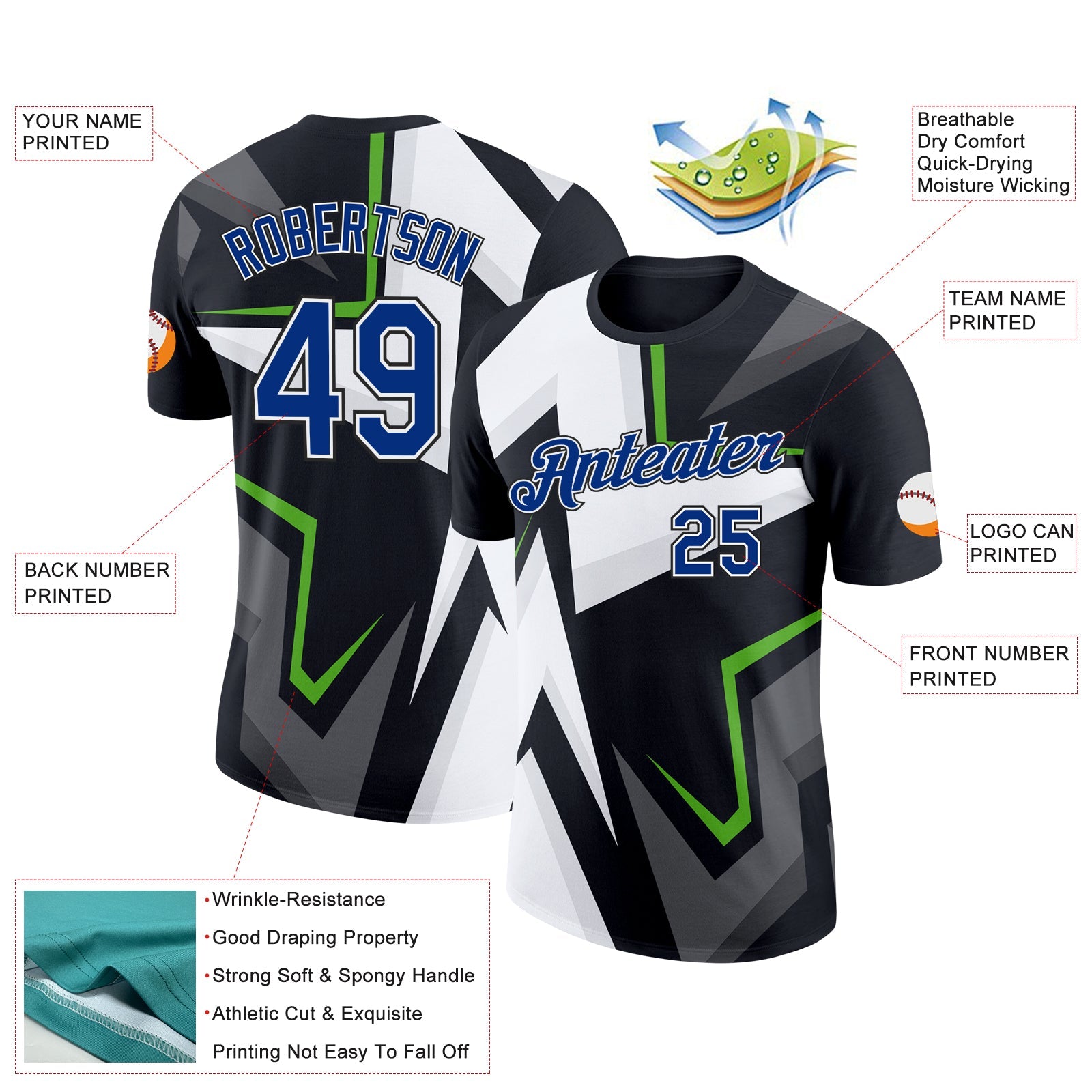 Custom Black Royal-White 3D Esports Performance T-Shirt view 2