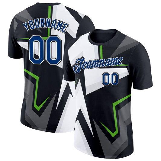 Custom Black Royal-White 3D Esports Performance T-Shirt - Main View