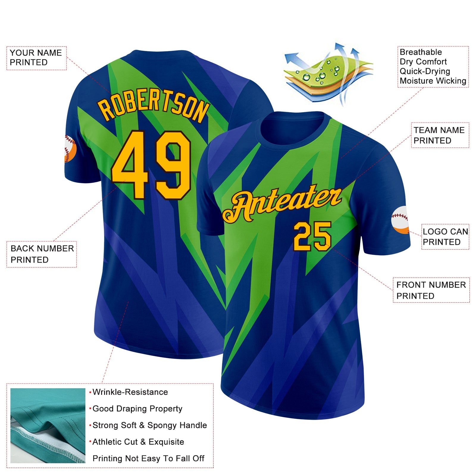 Custom US Navy Blue Gold-Brown 3D Esports Performance T-Shirt view 2