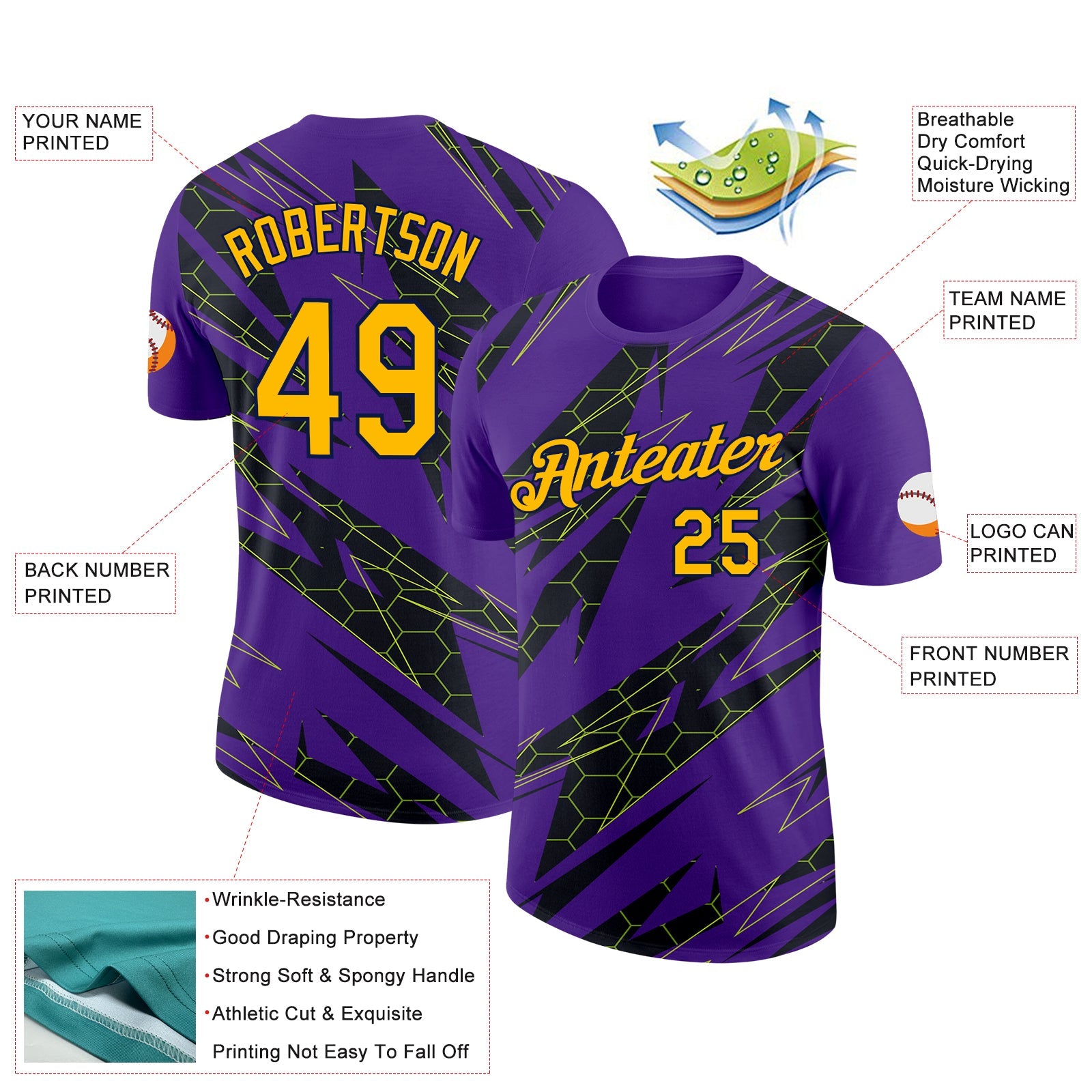 Custom Purple Gold Black-Navy 3D Esports Performance T-Shirt view 2