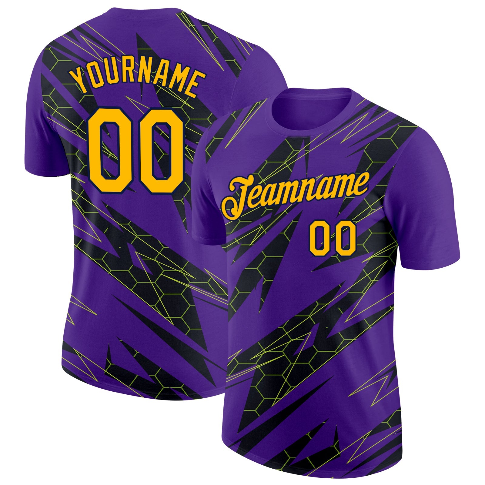 Custom Purple Gold Black-Navy 3D Esports Performance T-Shirt - Main View