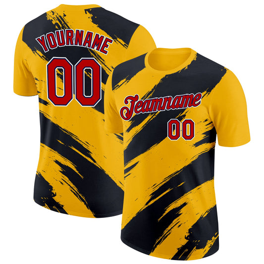 Custom Yellow Red Black-Navy 3D Esports Performance T-Shirt - Main View