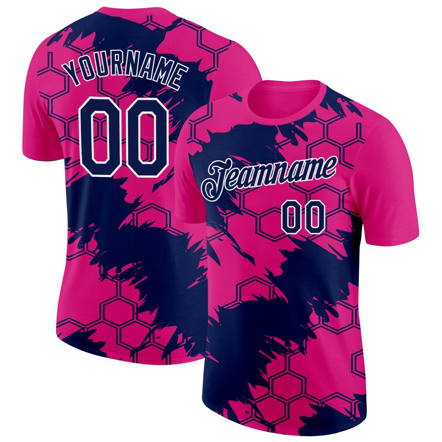 Custom Hot Pink Navy-White 3D Esports Performance T-Shirt - Main View