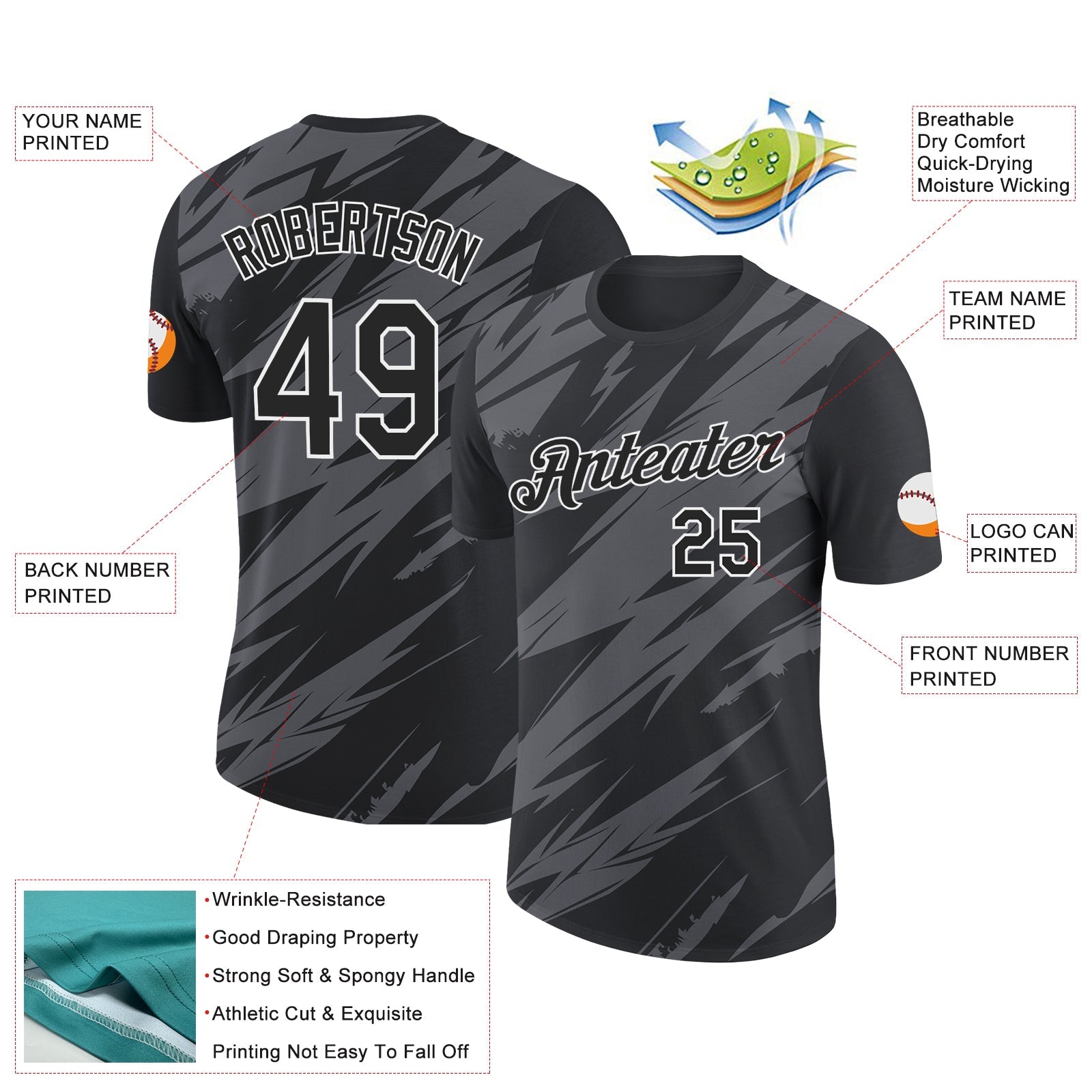Custom Black Steel Gray-White 3D Esports Performance T-Shirt view 2