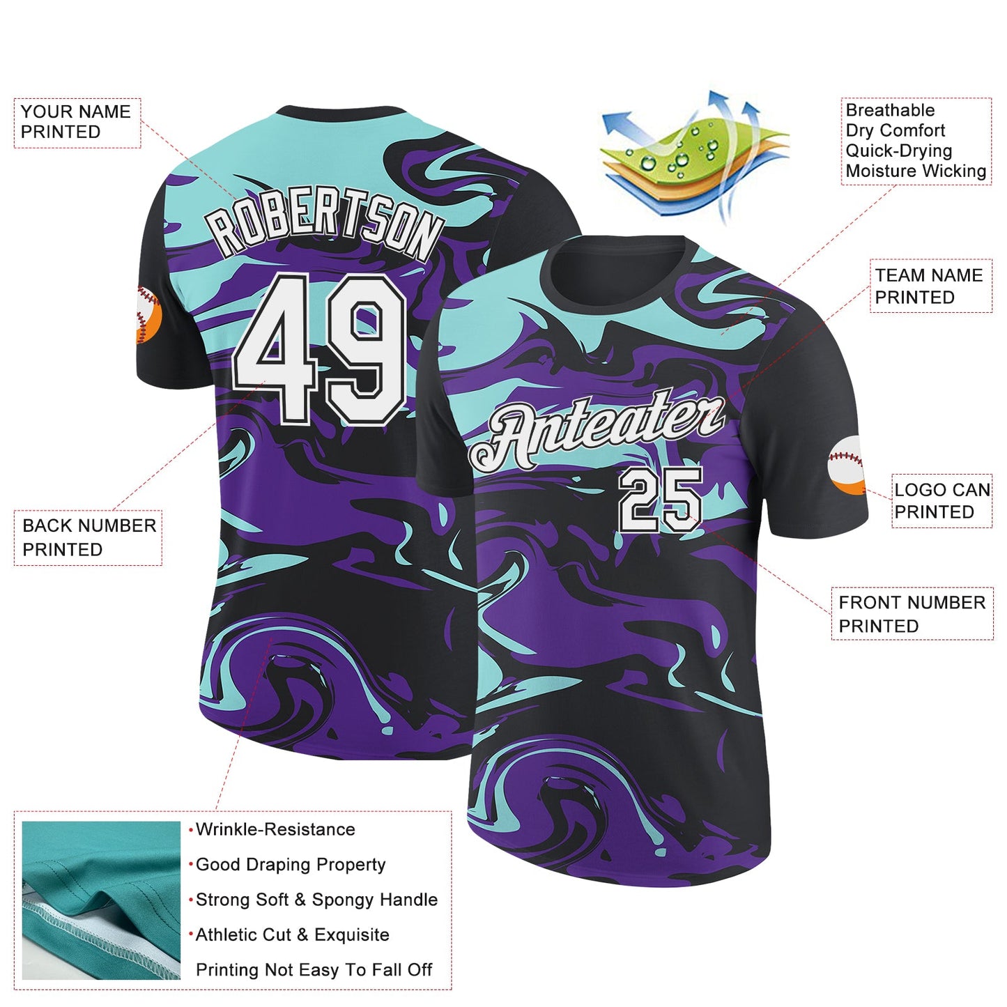 Custom Black Ice Blue-Purple 3D Esports Performance T-Shirt view 2
