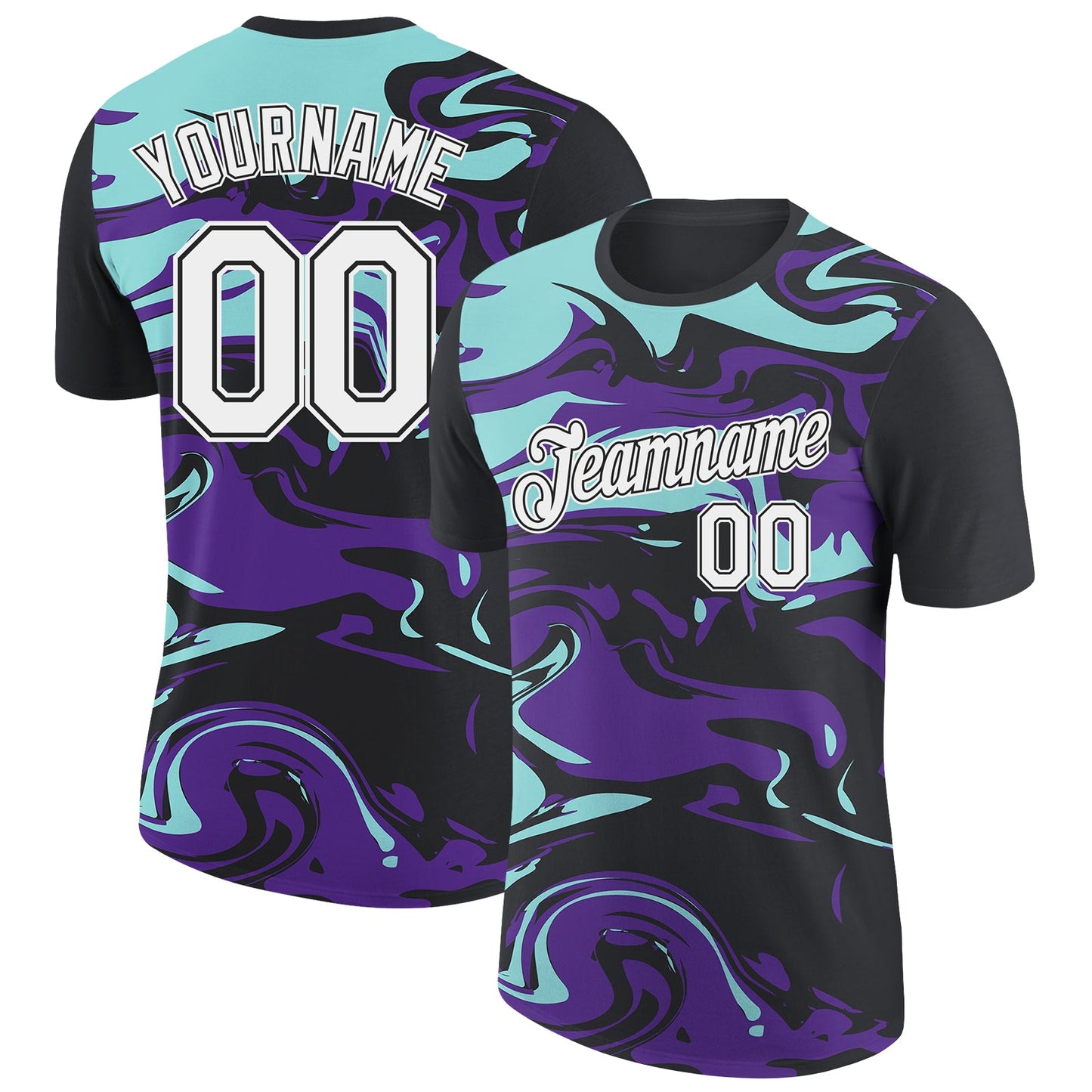 Custom Black Ice Blue-Purple 3D Esports Performance T-Shirt - Main View