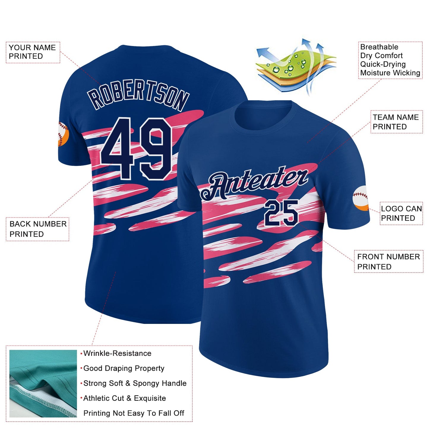 Custom US Navy Blue Navy-Neon Pink 3D Esports Performance T-Shirt view 2