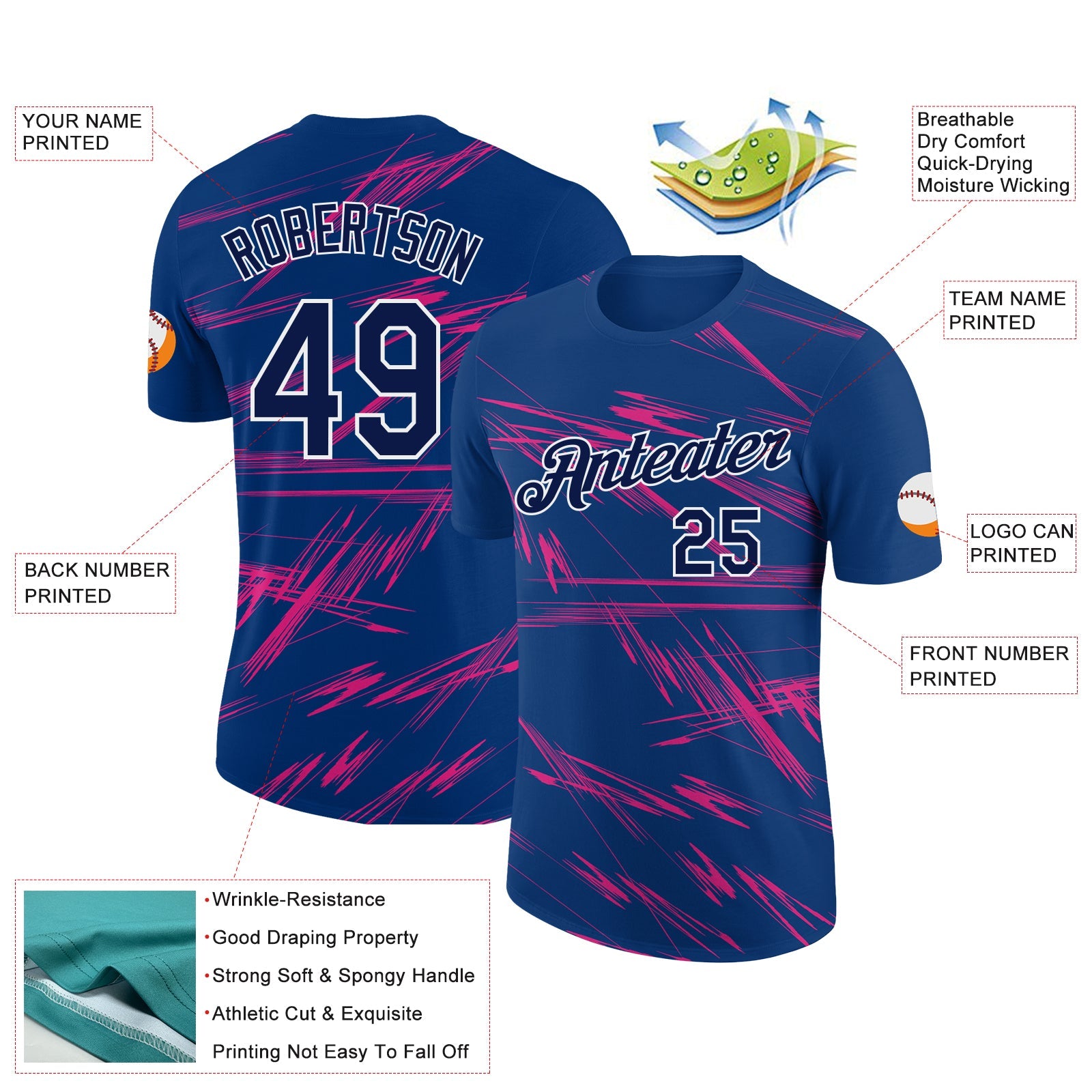 Custom US Navy Blue Navy-Neon Pink 3D Esports Performance T-Shirt view 2