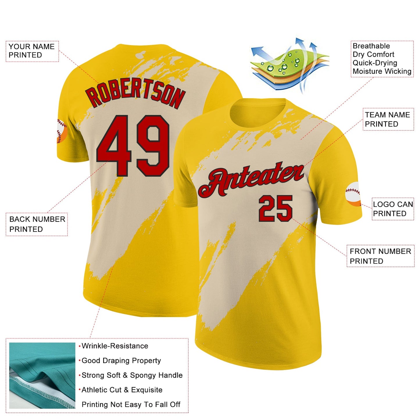 Custom Yellow Red City Cream-Black 3D Esports Performance T-Shirt view 2