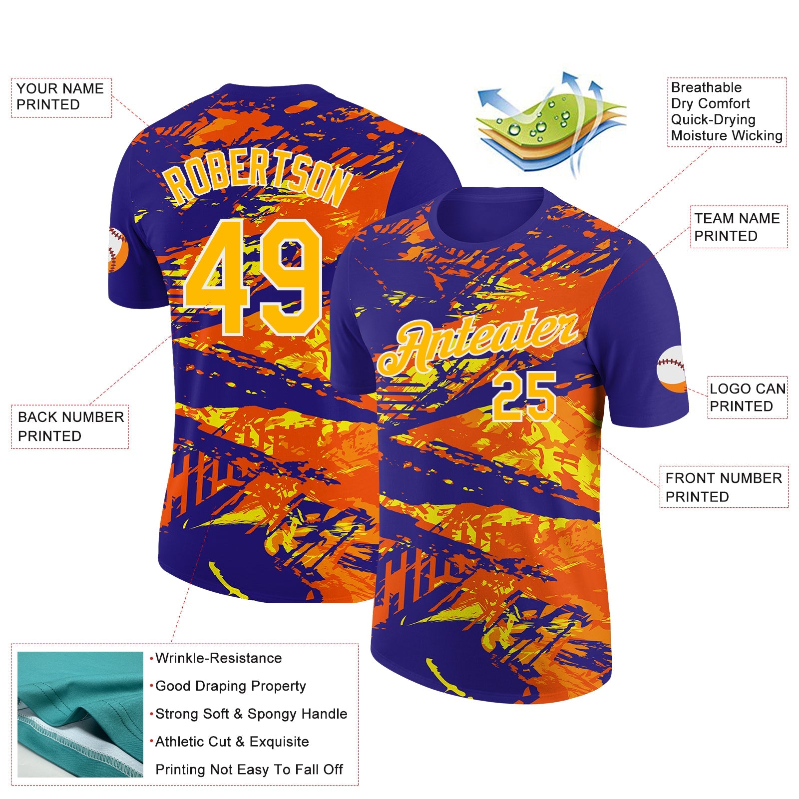 Custom Dark Purple Gold-Orange 3D Esports Performance T-Shirt view 2