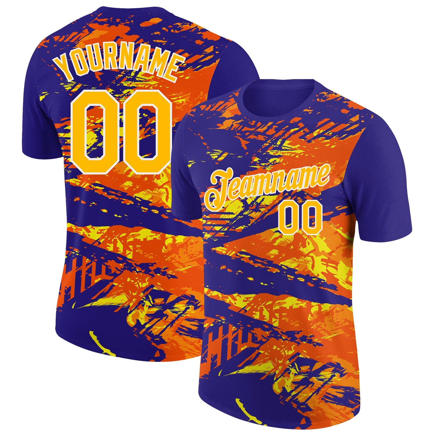 Custom Dark Purple Gold-Orange 3D Esports Performance T-Shirt - Main View