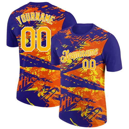 Custom Dark Purple Gold-Orange 3D Esports Performance T-Shirt - Main View