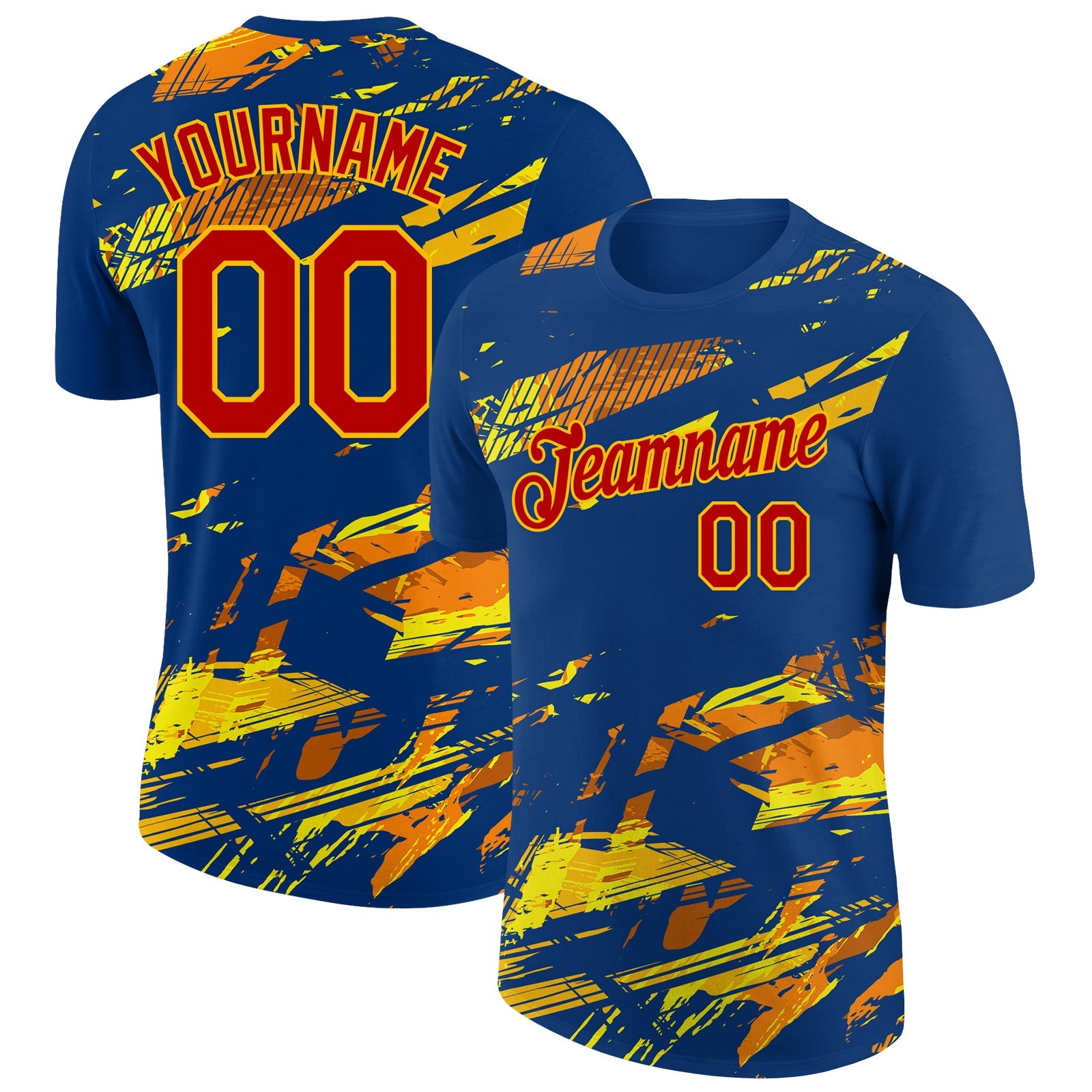 Custom US Navy Blue Red Gold-Orange 3D Esports Performance T-Shirt - Main View