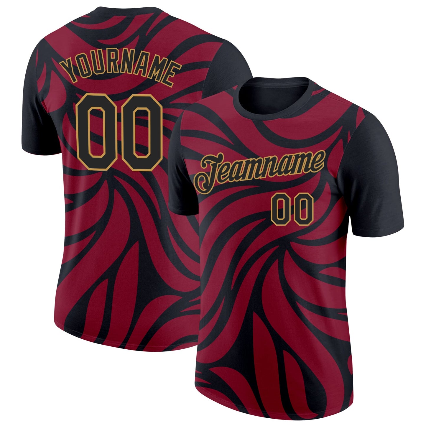 Custom Crimson Black-Old Gold 3D Esports Performance T-Shirt - Main View