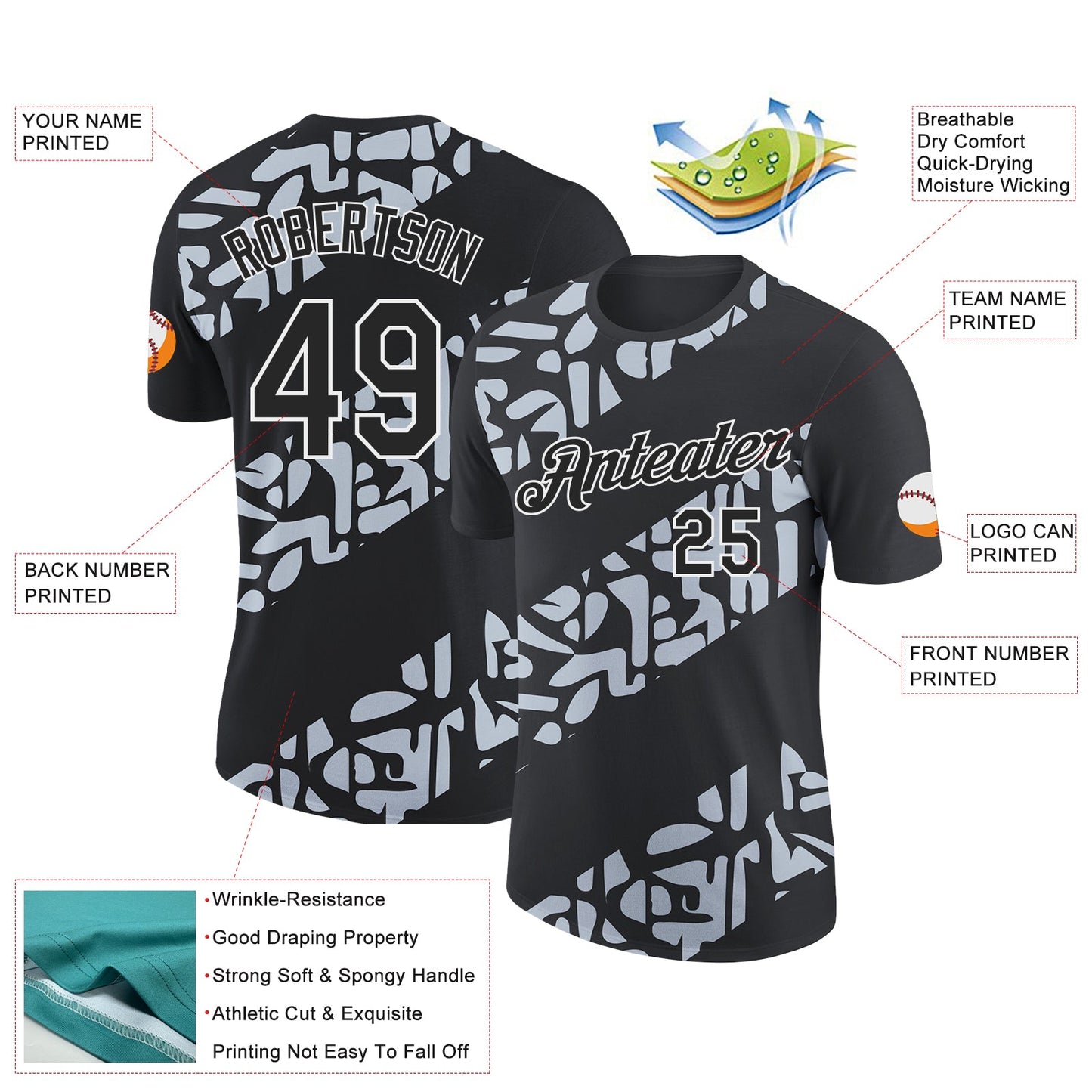 Custom Black Silver-White 3D Esports Performance T-Shirt view 2