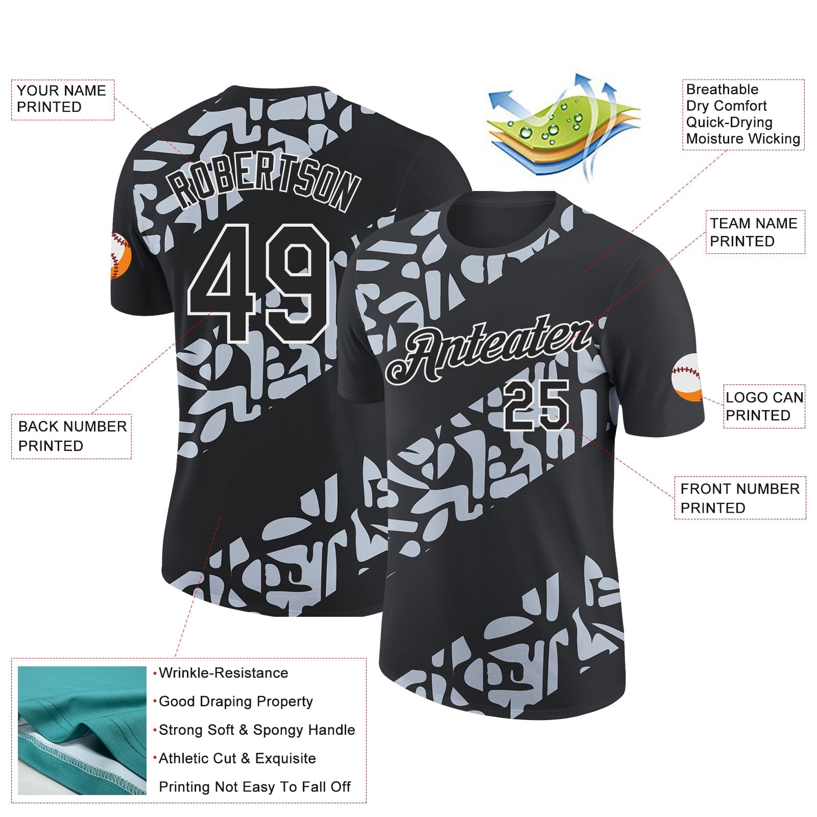 Custom Black Silver-White 3D Esports Performance T-Shirt view 2