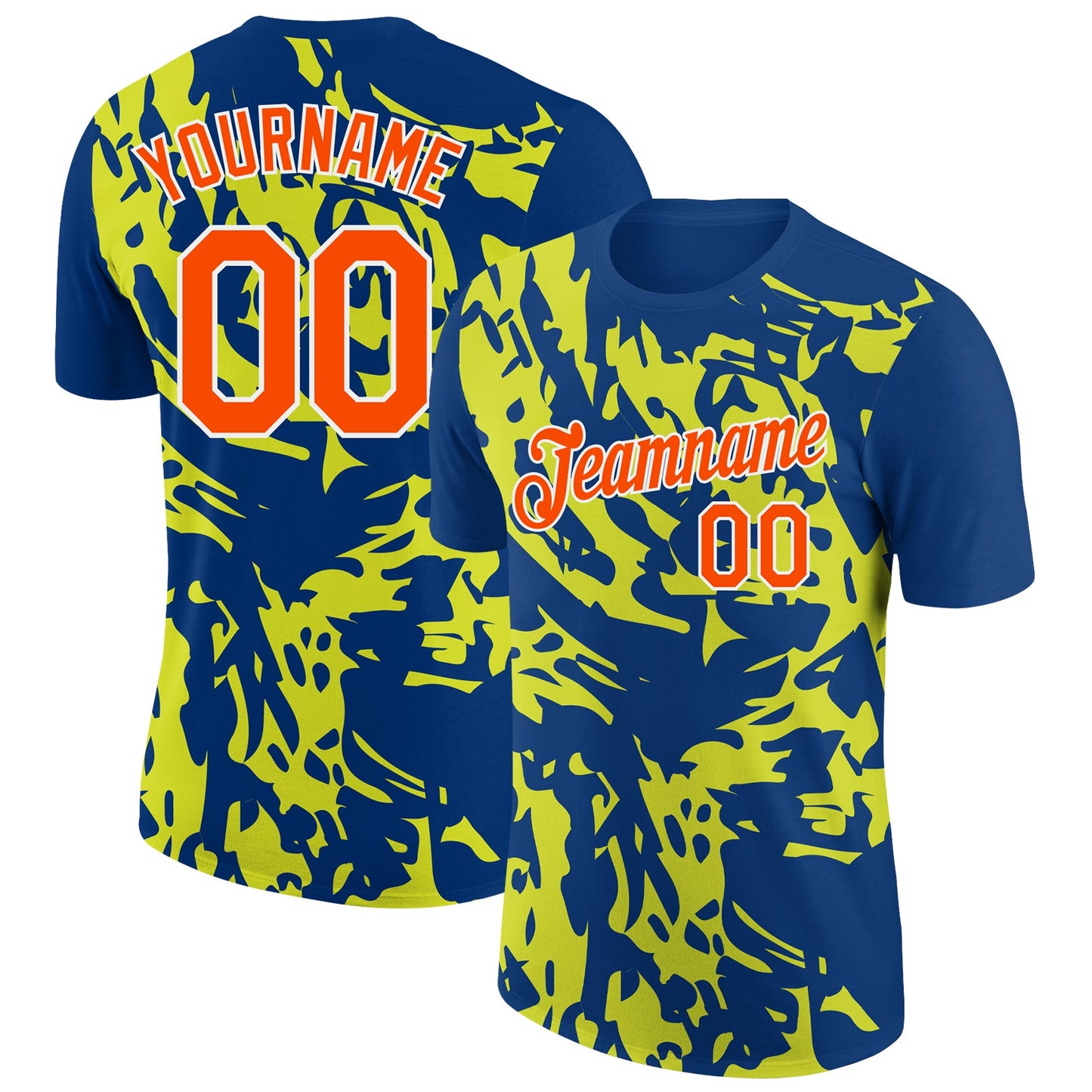 Custom US Navy Blue Orange-Neon Yellow 3D Esports Performance T-Shirt - Main View