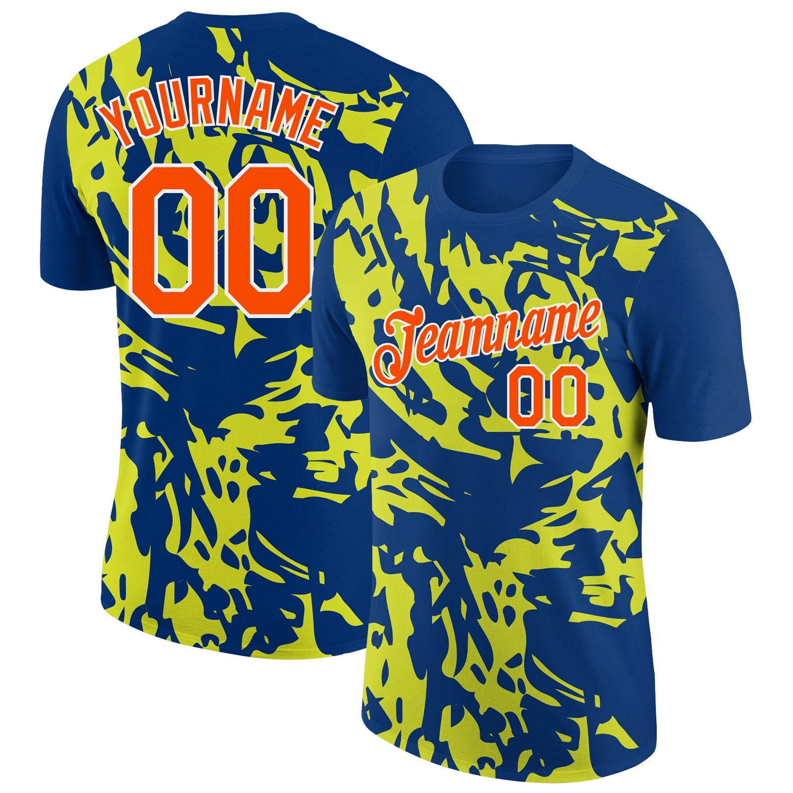 Custom US Navy Blue Orange-Neon Yellow 3D Esports Performance T-Shirt - Main View