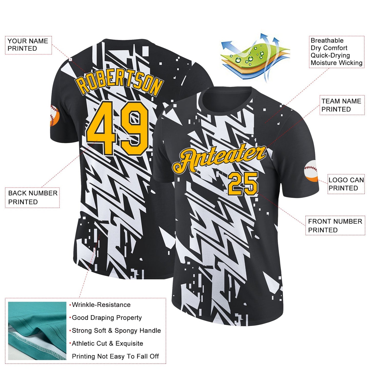 Custom Black Gold-White 3D Esports Performance T-Shirt view 2