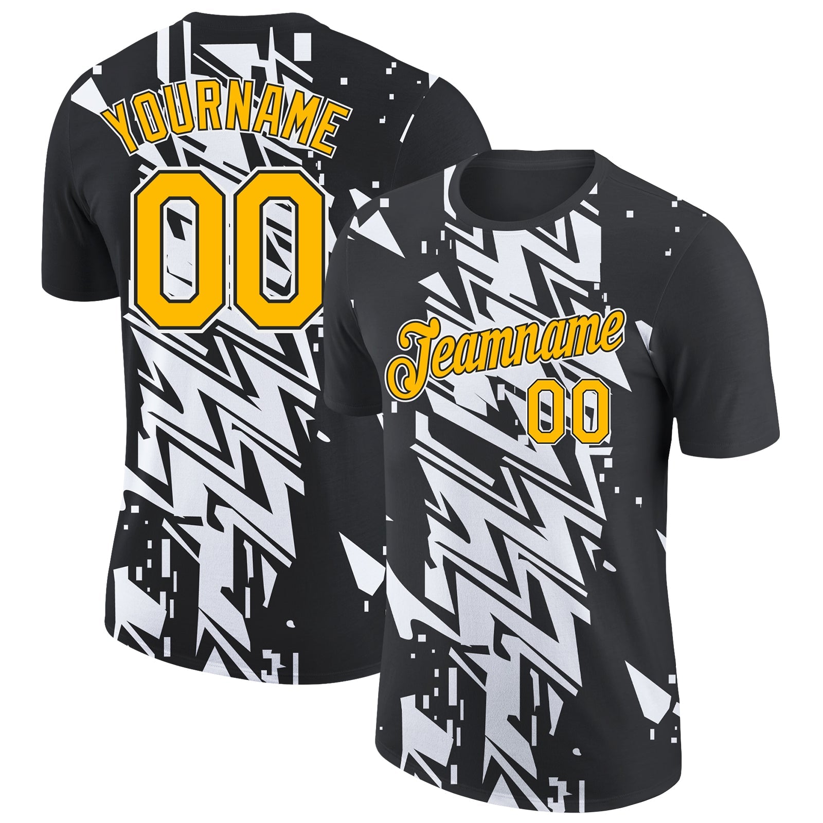 Custom Black Gold-White 3D Esports Performance T-Shirt - Main View