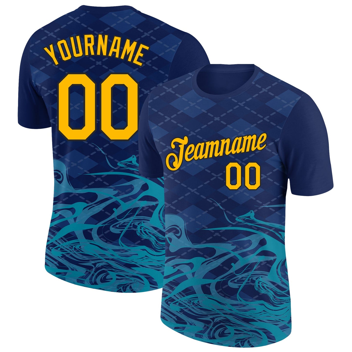 Custom Navy Gold Teal-Black 3D Esports Performance T-Shirt - Main View