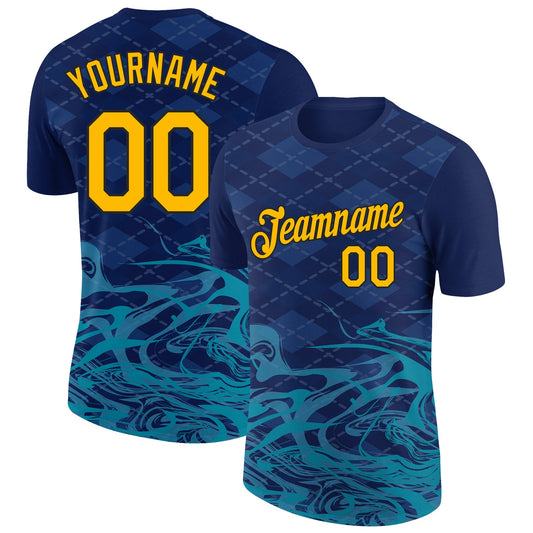 Custom Navy Gold Teal-Black 3D Esports Performance T-Shirt - Main View