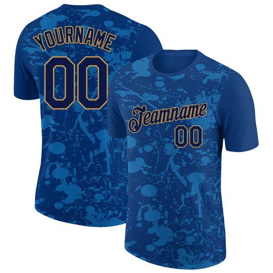 Custom US Navy Blue Navy-Old Gold 3D Esports Performance T-Shirt - Main View