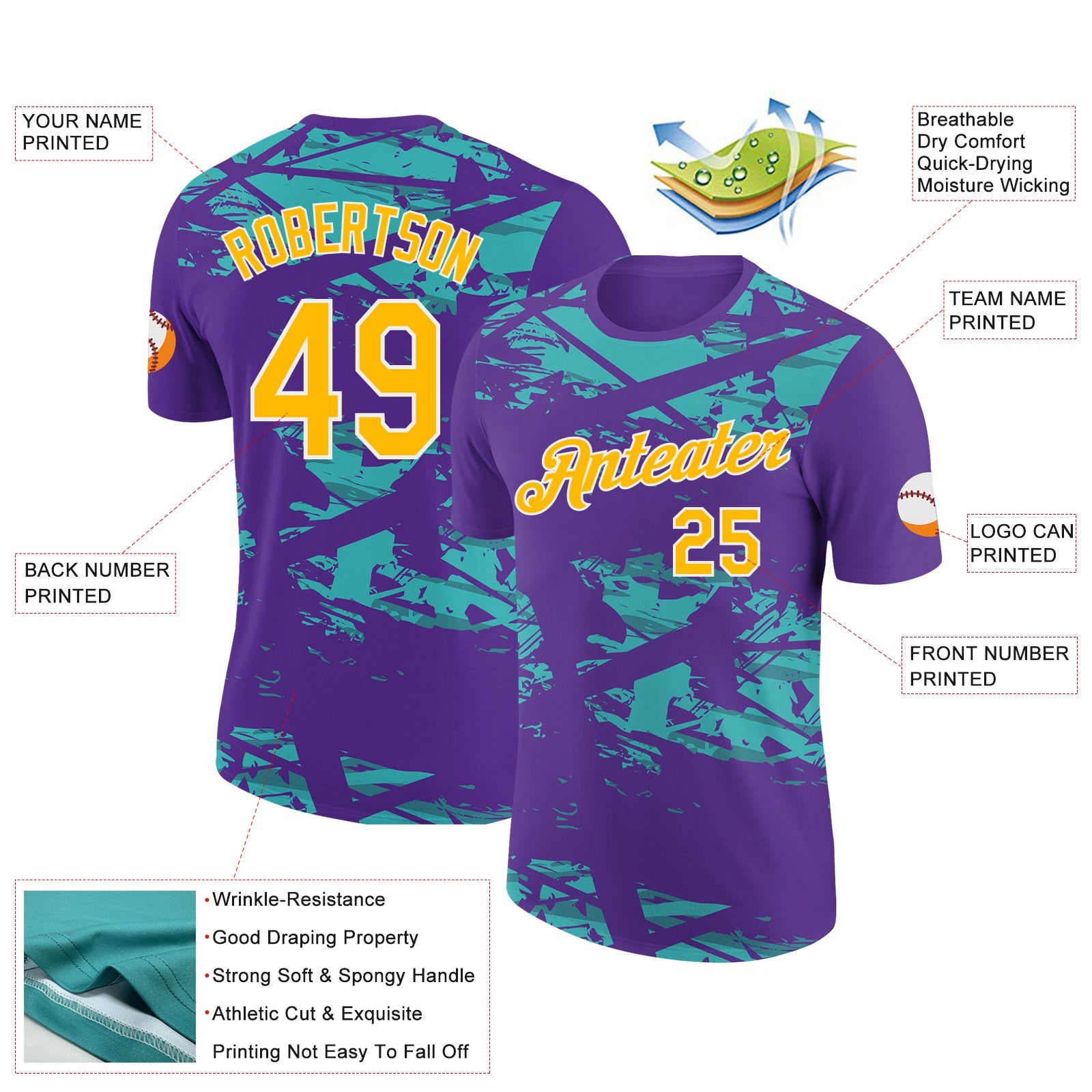 Custom Purple Gold-Aqua 3D Esports Performance T-Shirt view 2
