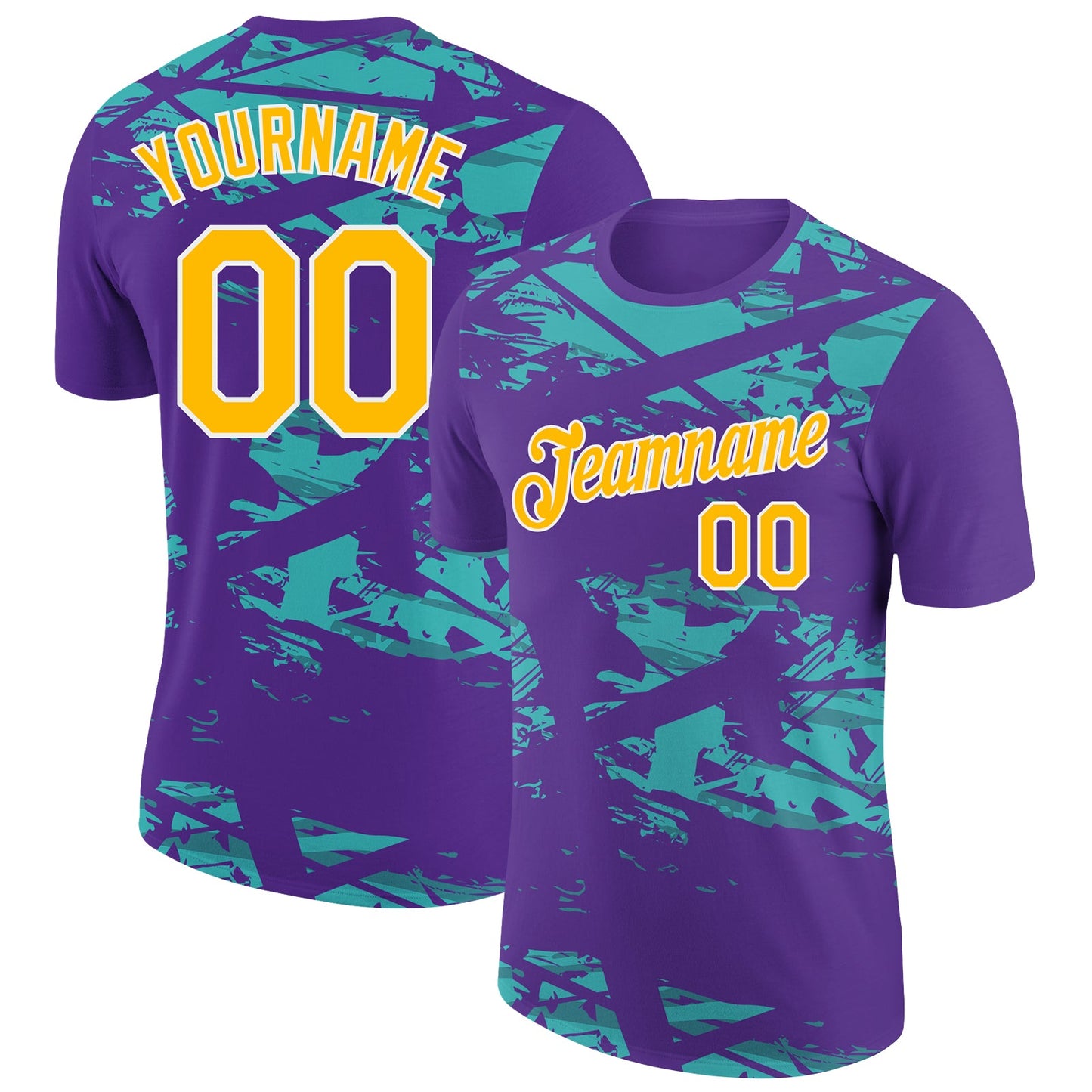 Custom Purple Gold-Aqua 3D Esports Performance T-Shirt - Main View