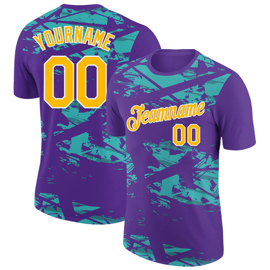Custom Purple Gold-Aqua 3D Esports Performance T-Shirt - Main View