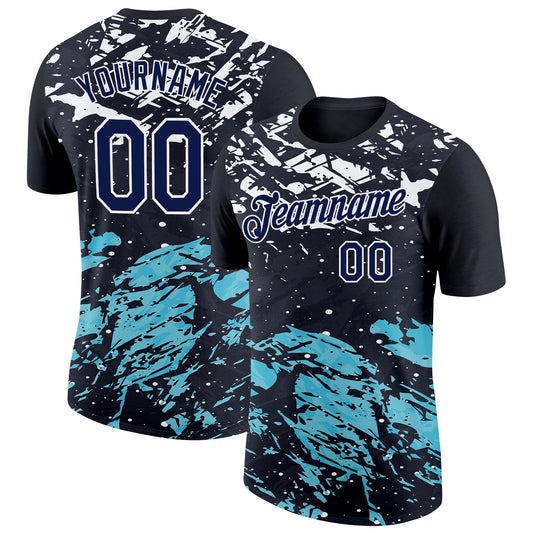 Custom Black Navy-Teal 3D Esports Performance T-Shirt - Main View
