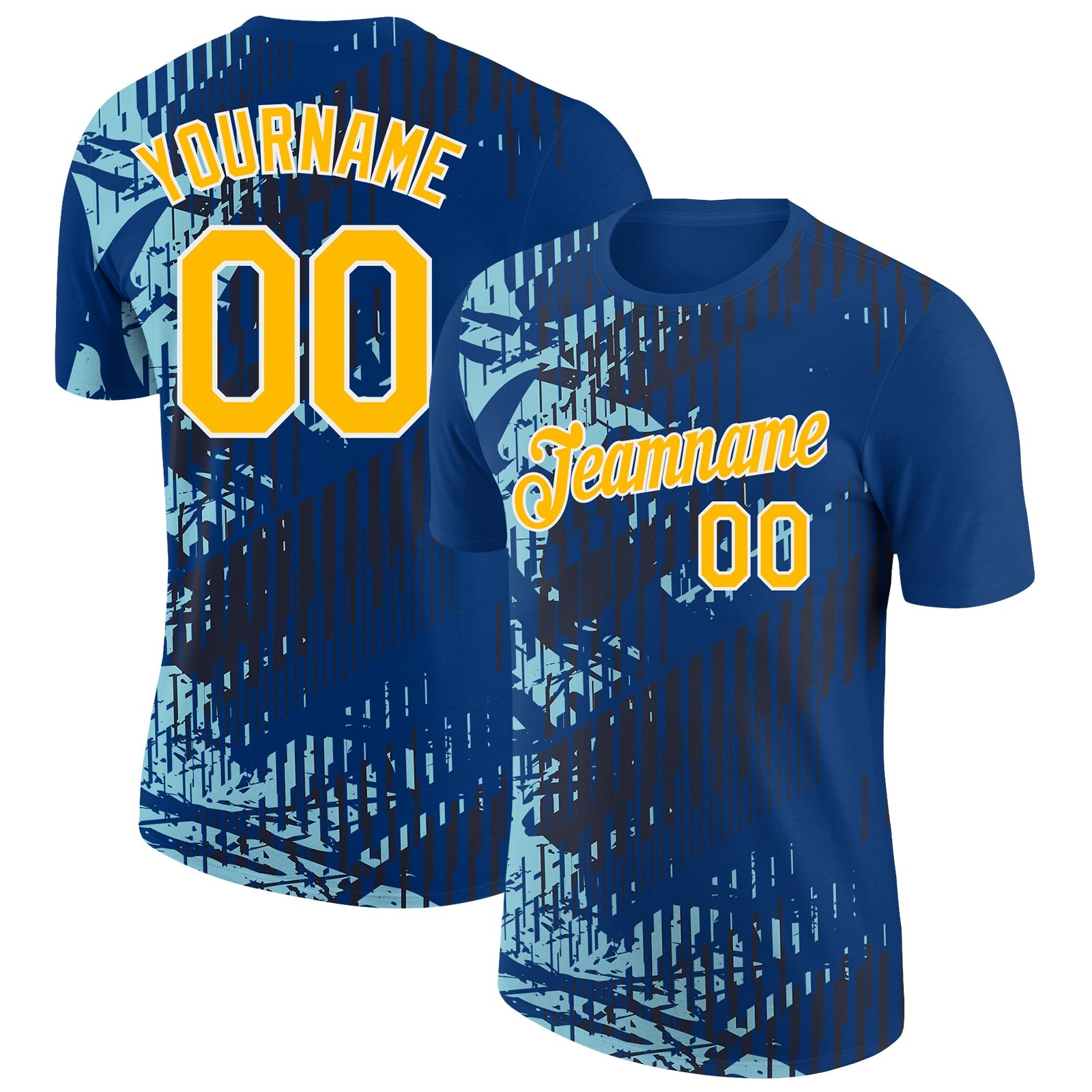 Custom US Navy Blue Gold Black-Ice Blue 3D Esports Performance T-Shirt - Main View