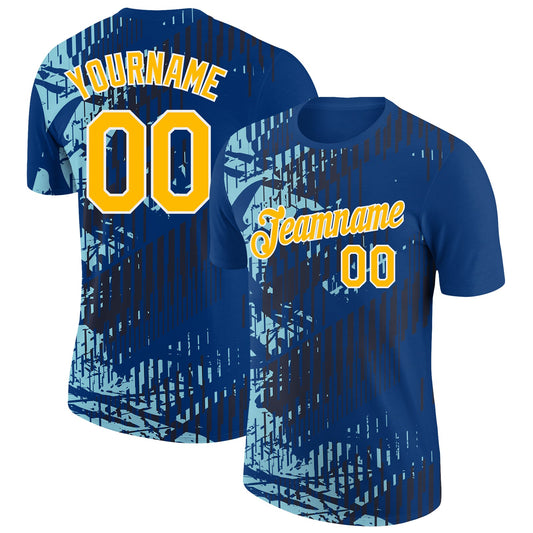Custom US Navy Blue Gold Black-Ice Blue 3D Esports Performance T-Shirt - Main View
