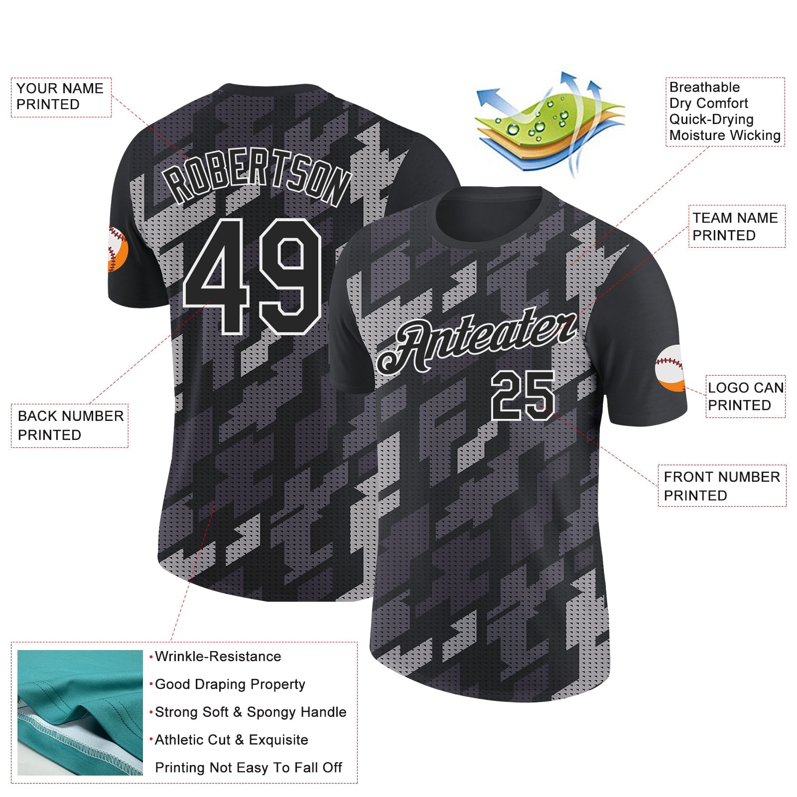 Custom Black White 3D Esports Performance T-Shirt view 2