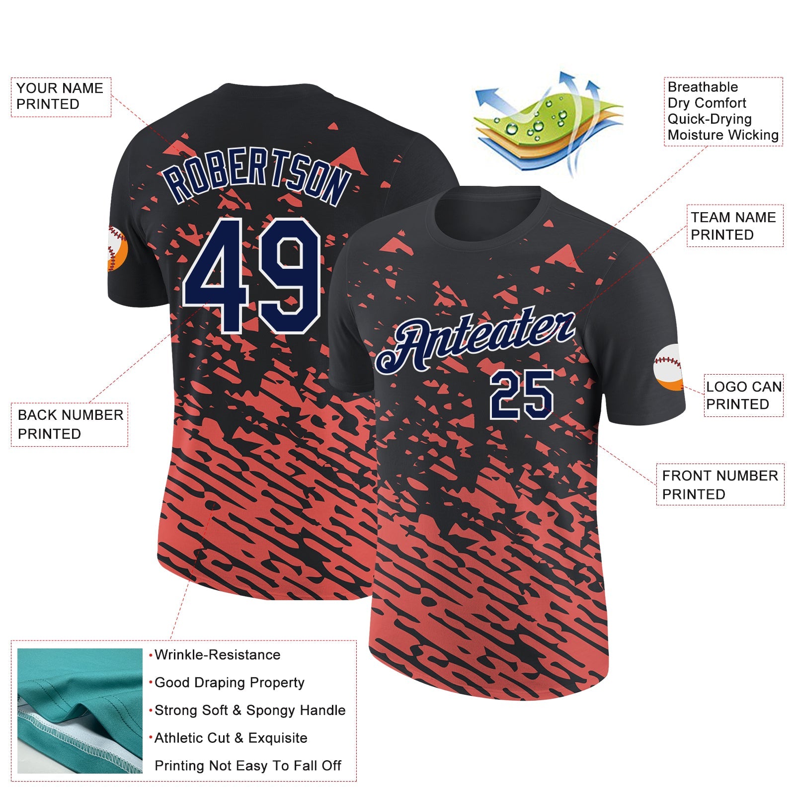Custom Black Navy-Medium Pink 3D Esports Performance T-Shirt view 2
