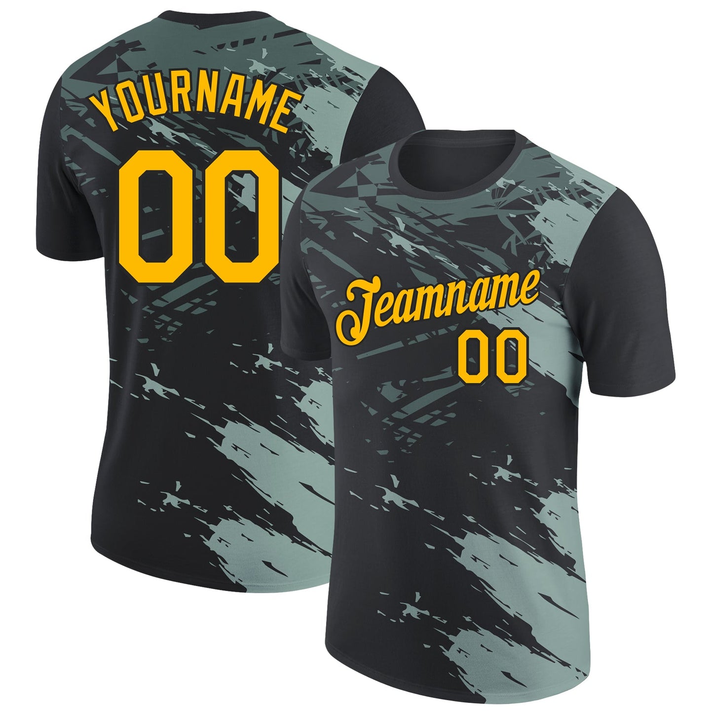 Custom Black Gold 3D Esports Performance T-Shirt - Main View